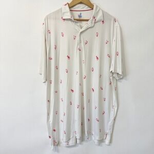 Johnnie-O Featherweight Polo Shirt Mens XL White Pink Toucan Print Golf Tropical